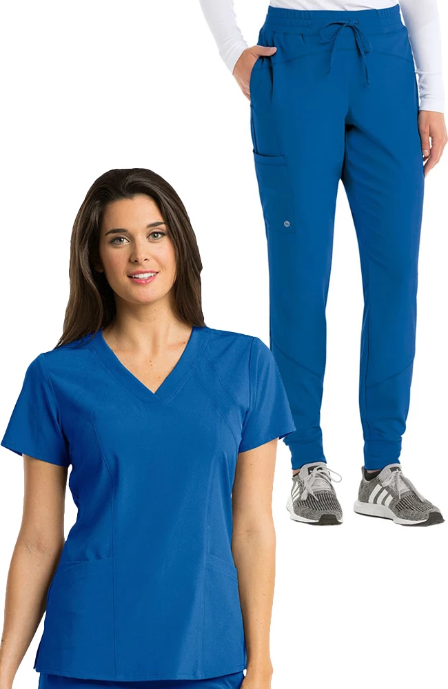 Barco One Women's Racer Solid Scrub Top & Boost Jogger Scrub Pant Set 1 Barco One Women's Racer Solid Scrub Top & Boost Jogger Scrub Pant Set