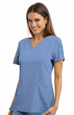 Grey's Anatomy Women's Astra V-Neck Laced Sleeve Solid Scrub Top