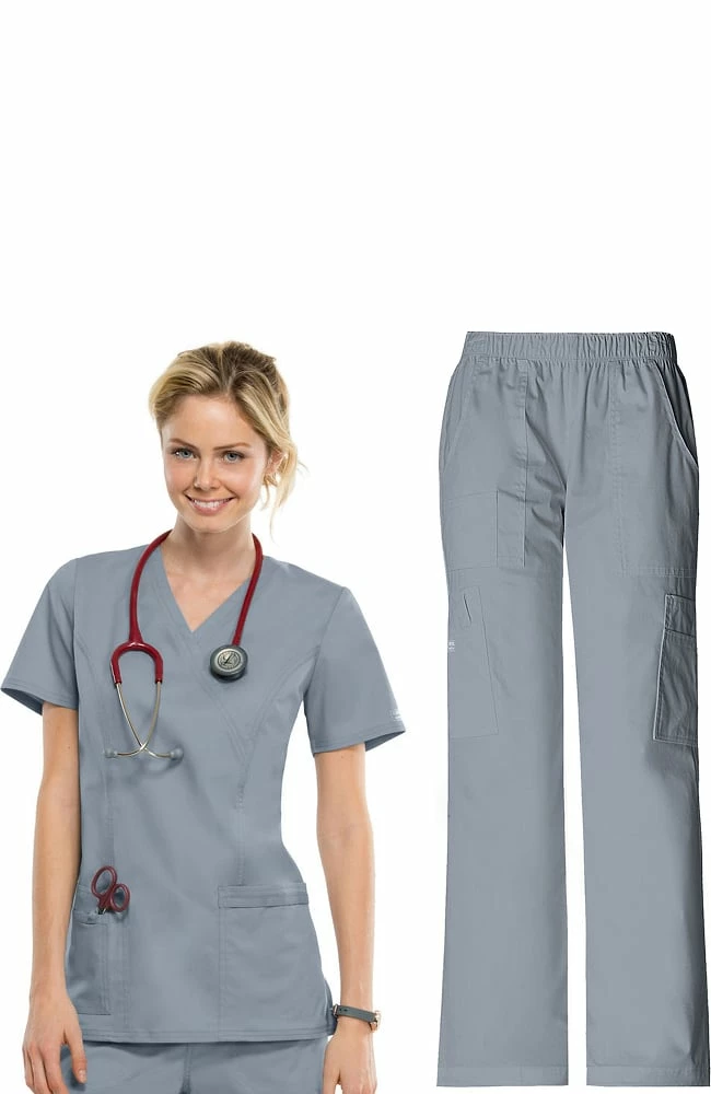 Cherokee Workwear Women's Mock Wrap Scrub Top & Elastic Waist Scrub Pant Set 1 Cherokee Workwear Women's Mock Wrap Scrub Top & Elastic Waist Scrub Pant Set