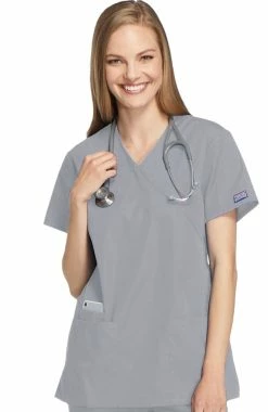 Cherokee Workwear Women's Mock Wrap Tunic Solid Scrub Top