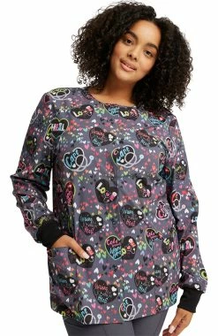 Cherokee Women's Snap Front Work Of Heart Print Jacket