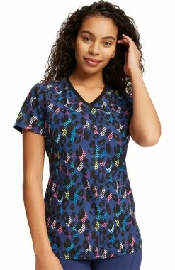 Cherokee Women's Mock Wrap Animal Pop Print Scrub Top