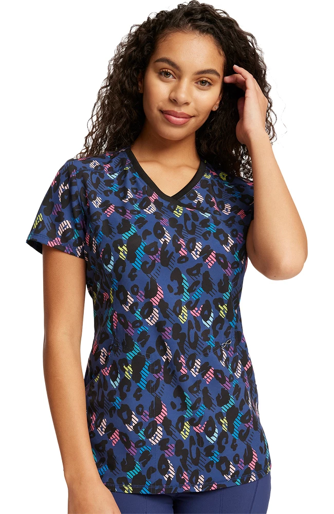 Cherokee Women's Mock Wrap Animal Pop Print Scrub Top 1 Cherokee Women's Mock Wrap Animal Pop Print Scrub Top