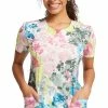 Cherokee Women's Brush Away Blooms Print Scrub Top