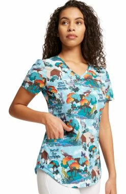 Cherokee Women's Wildlife Sanctuary Print Scrub Top