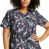 Cherokee Women's Giraffe-Ter My Love Print Scrub Top