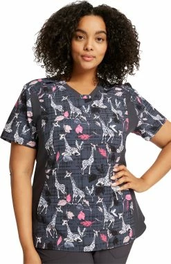 Cherokee Women's Giraffe-Ter My Love Print Scrub Top