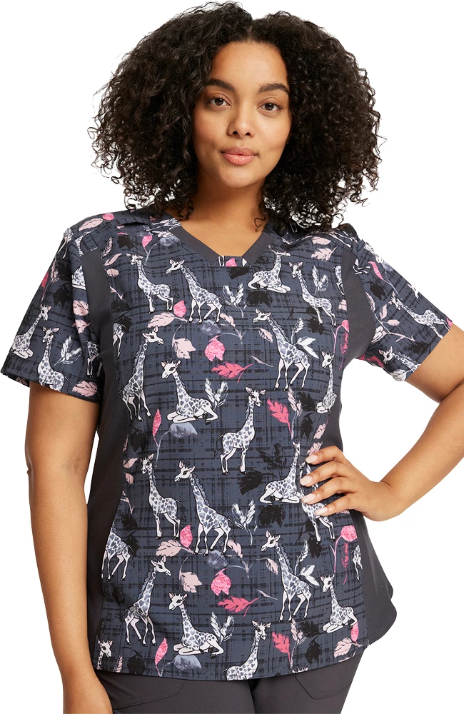 Cherokee Women's Giraffe-Ter My Love Print Scrub Top 1 Cherokee Women's Giraffe-Ter My Love Print Scrub Top
