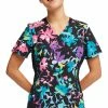 Cherokee Women's Mock Wrap Rainbow Fleurs Print Scrub Top