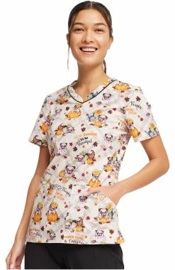 Cherokee Women's Pugkin Spice Season Print Scrub Top
