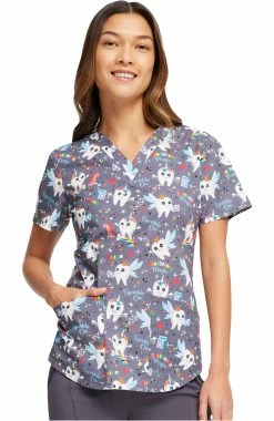 Cherokee Women's Toothicorn Magic Print Scrub Top