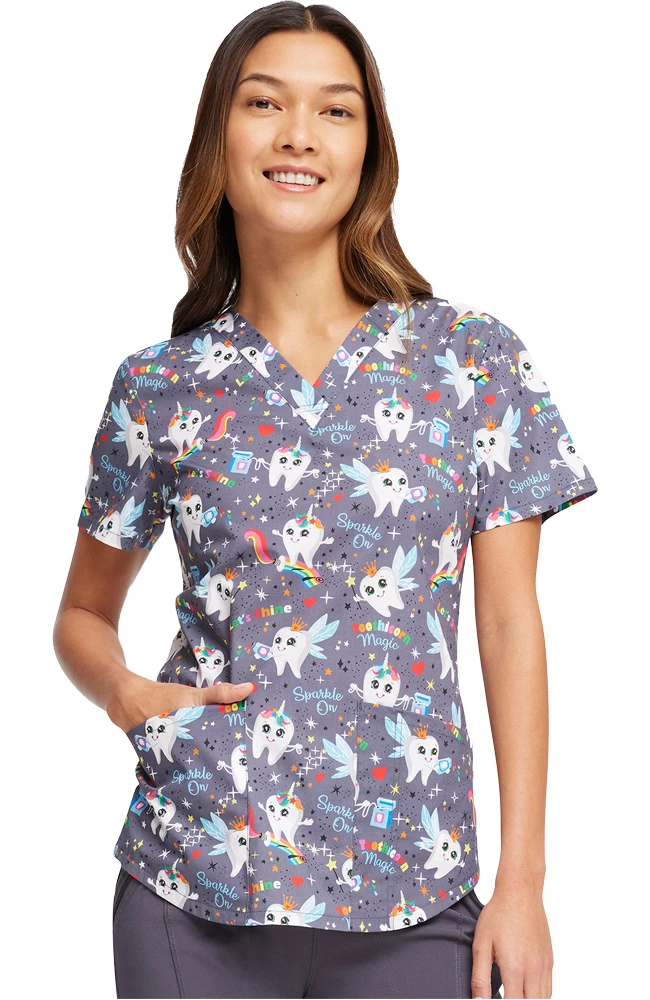 Cherokee Women's Toothicorn Magic Print Scrub Top 1 Cherokee Women's Toothicorn Magic Print Scrub Top