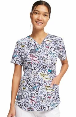 Cherokee Women's Feline Fierce Print Scrub Top