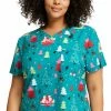 Cherokee Women's Tuckable Happy Holidogs Print Scrub Top