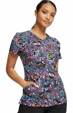 Cherokee Women's Work Of Heart Print Scrub Top
