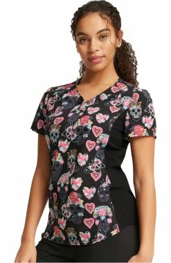 Cherokee Women's Sugar Skull Flutter Print Scrub Top