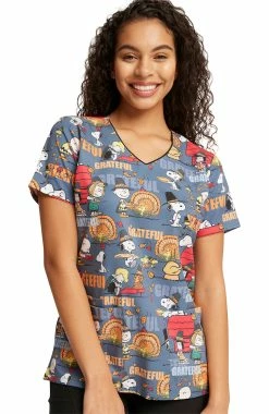 Cherokee Women's Grateful Snoopy Print Scrub Top