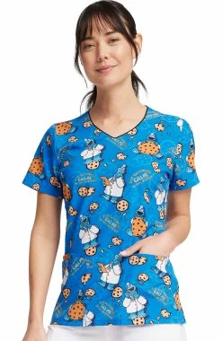 Cherokee Women's Two Cookies Print Scrub Top