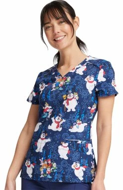 Cherokee Women's Stay Frosty Print Scrub Top