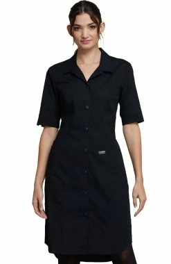 Cherokee Workwear Women's Button Front Solid Scrub Dress