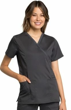 Cherokee Workwear Women's Mock Wrap Solid Scrub Top
