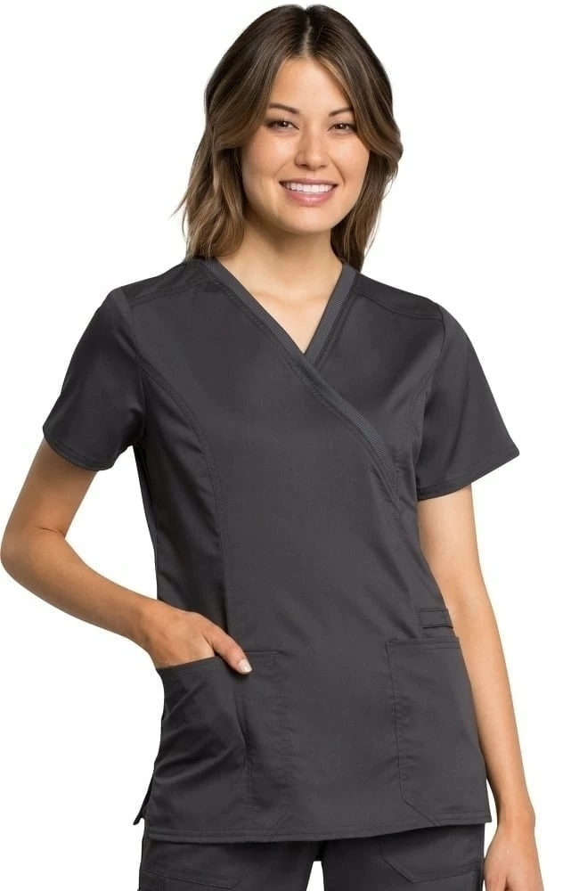 Cherokee Workwear Women's Mock Wrap Solid Scrub Top 1 Cherokee Workwear Women's Mock Wrap Solid Scrub Top