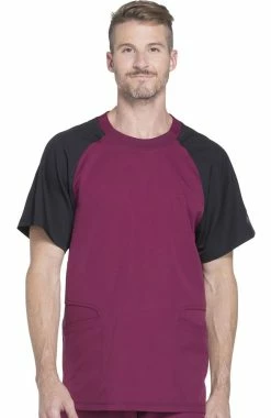 Dickies Clearance Men's Crew Neck Colorblock Raglan Sleeve Solid Scrub Top