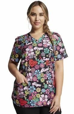 Dickies Women's V-Neck Love Hope Heal Print Scrub Top