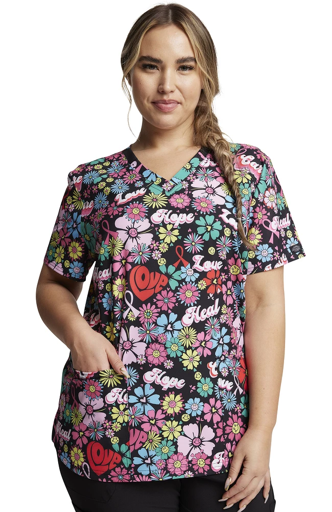 Dickies Women's V-Neck Love Hope Heal Print Scrub Top 1 Dickies Women's V-Neck Love Hope Heal Print Scrub Top