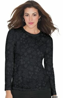 Koi Women's Presley Flower Shower Burnout Black Print Underscrub T-Shirt