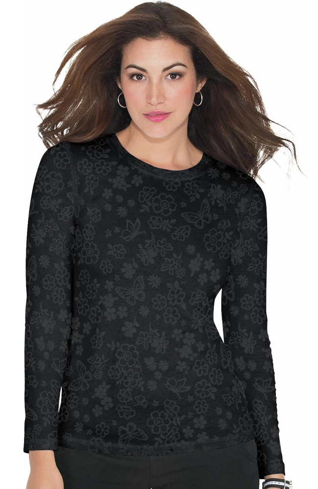 Koi Women's Presley Flower Shower Burnout Black Print Underscrub T-Shirt 1 Koi Women's Presley Flower Shower Burnout Black Print Underscrub T-Shirt