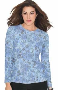 Koi Women's Presley Flower Shower True Ceil Burnout Print Underscrub T-Shirt