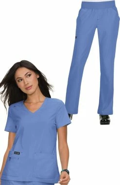 Koi Women's Becca V-Neck Solid Scrub Top & Laurie Yoga Scrub Pant Set
