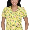 Koi Women's Leslie V-Neck Sunny Snails Print Scrub Top