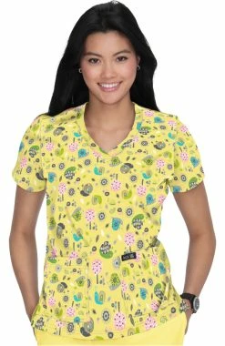 Koi Women's Leslie V-Neck Sunny Snails Print Scrub Top