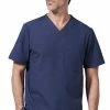 Medelita Men's V-Neck Chest Pocket Solid Scrub Top