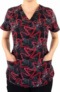 Maevn Uniforms Women's Abstract Wavy Print Scrub Top