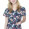 Med Couture Women's Vicky Butterfly Friends Print Scrub Top