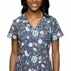 Med Couture Women's Vicky Cosmic Cuteness Print Scrub Top