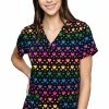 Med Couture Women's Vicky Rainbow Heart Print Scrub Top