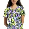 White Cross Women's Round V-Neck Perennials Print Scrub Top