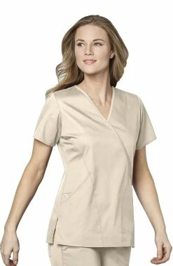 WonderWORK Women's Mock Wrap Solid Scrub Top