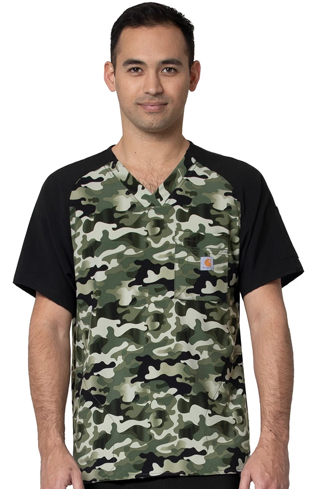 Carhartt Men's Ombre Camo Basil Print Scrub Top 1 Carhartt Men's Ombre Camo Basil Print Scrub Top