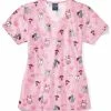 Zoe And Chloe Women's V-Neck Rosie Posey Paws Print Scrub Top