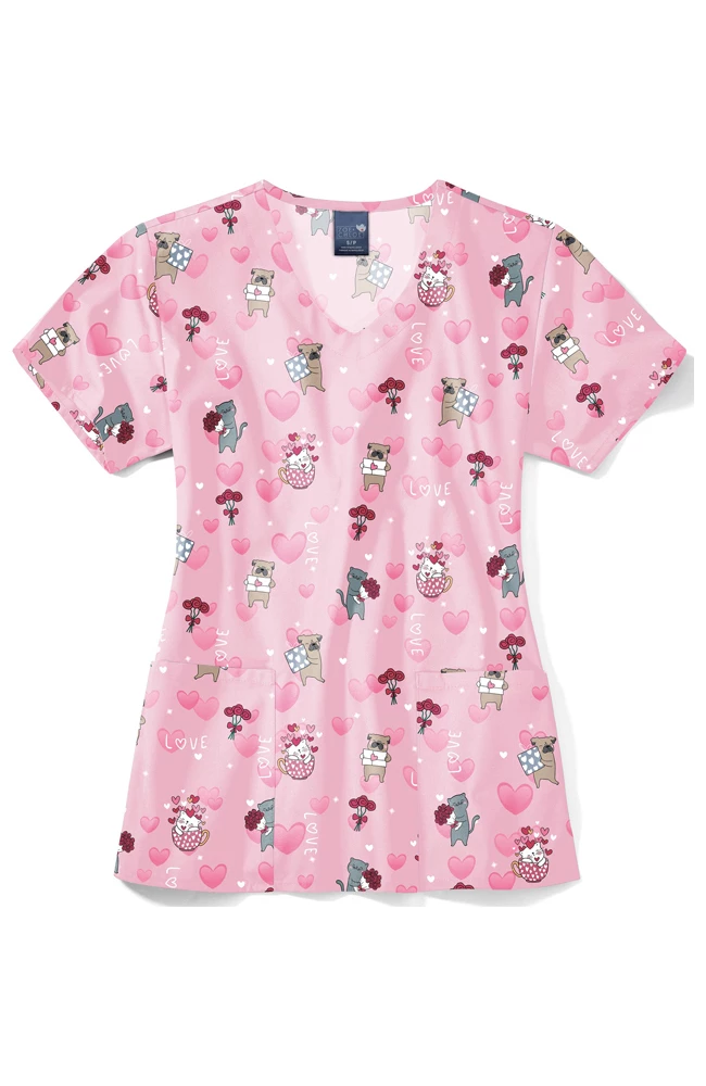 Zoe And Chloe Women's V-Neck Rosie Posey Paws Print Scrub Top 1 Zoe And Chloe Women's V-Neck Rosie Posey Paws Print Scrub Top