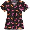 Zoe And Chloe Women's V-Neck Sky Dancer Print Scrub Top