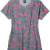 Zoe And Chloe Women's Notch Neck Hummingbird Bloom Print Scrub Top