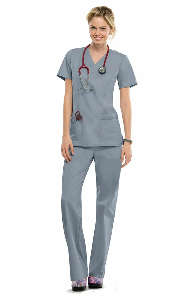 Cherokee Workwear Women's Mock Wrap Scrub Top & Elastic Waist Scrub Pant Set 2 Cherokee Workwear Women's Mock Wrap Scrub Top & Elastic Waist Scrub Pant Set - Image 2
