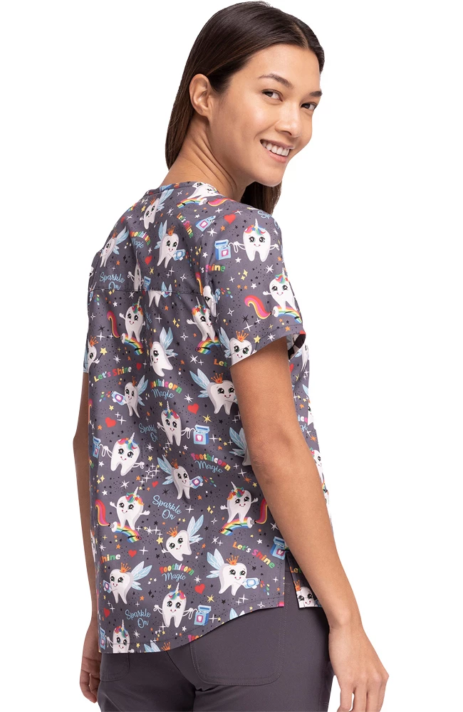 Cherokee Women's Toothicorn Magic Print Scrub Top 2 Cherokee Women's Toothicorn Magic Print Scrub Top - Image 2