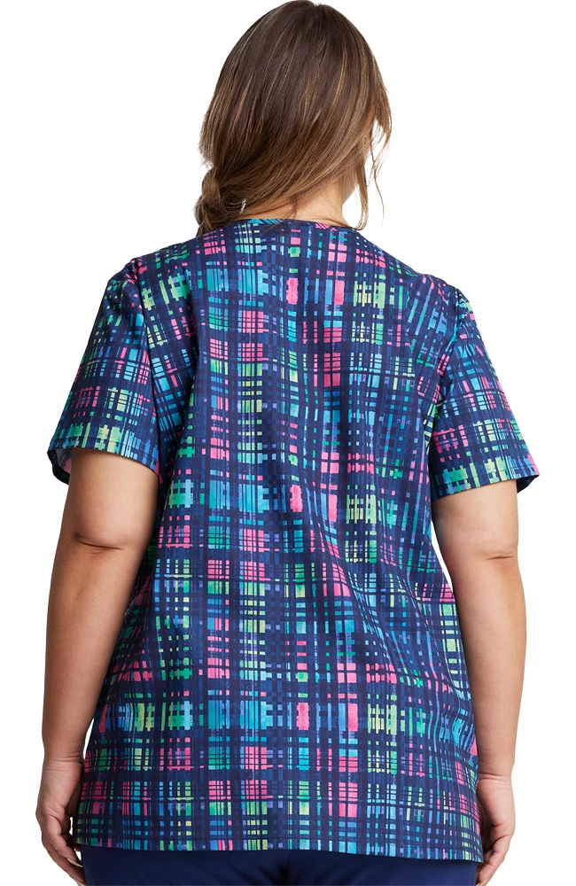 Dickies Women's V-Neck Glowing Plaid Print Scrub Top 2 Dickies Women's V-Neck Glowing Plaid Print Scrub Top - Image 2